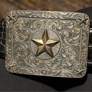 VOGT “Lone Ranger” sterling silver & 14K gold buckle on black alligator Belt